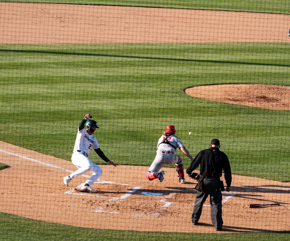 <p>MSU starts off on fire scoring the first of their four runs in the first inning at Jackson Field on April 7, 2023.</p>