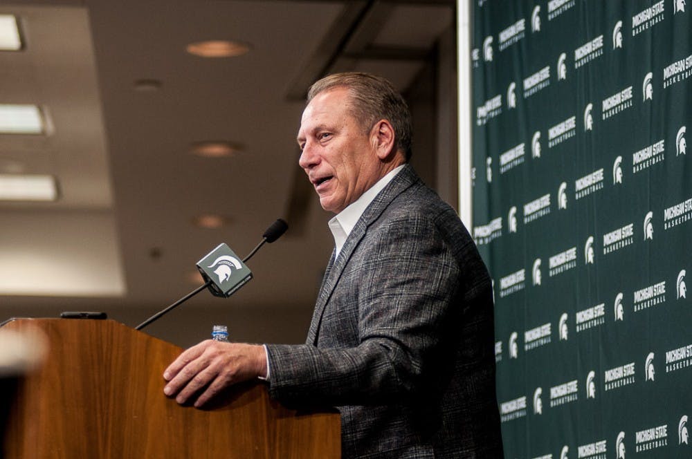 Head coach Tom Izzo addresses the media during the MSU Basketball Media Day on Oct. 25, 2018 at the  Breslin Center.