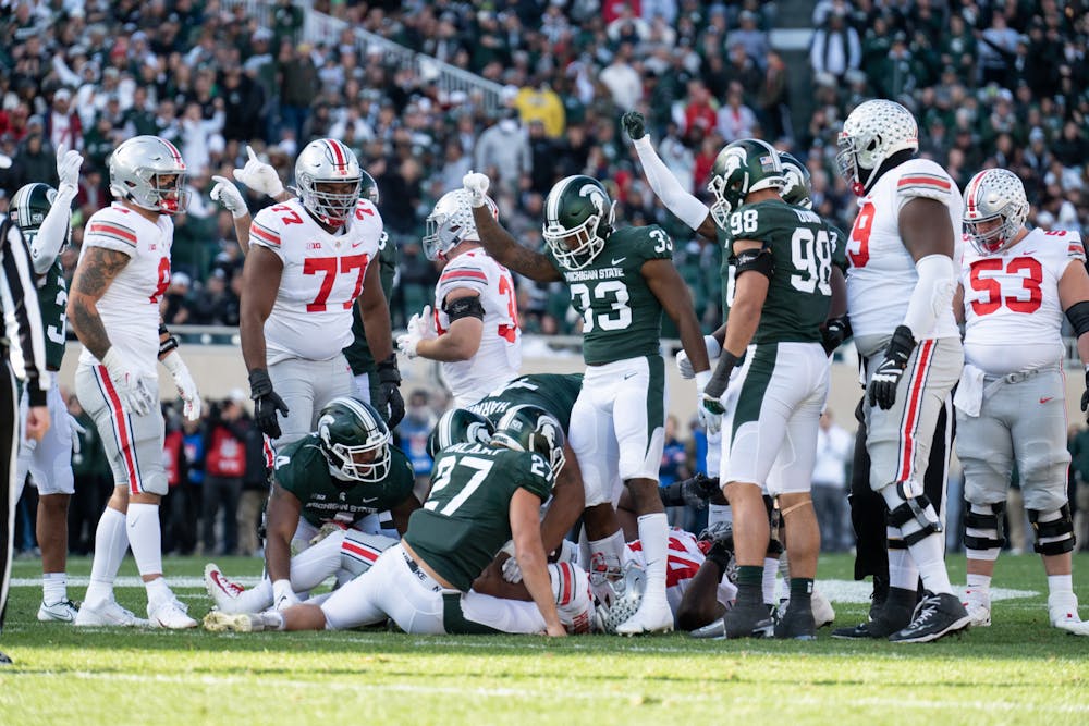 <p>Spartan defense ﻿squares off against Buckeye offense during the match on Oct. 8, 2022.</p>