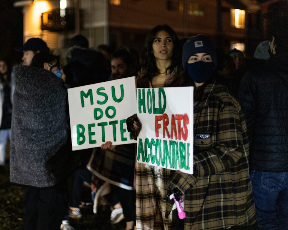 <p>Signs were shown at the DKE protest on Nov. 3, 2021.  </p>