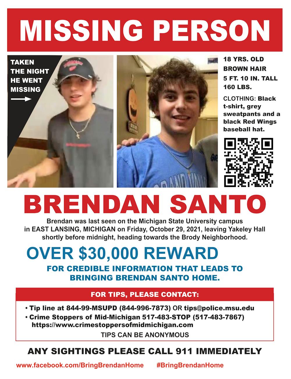 <p>Flyer for the search of missing Grand Valley State University student, Brendan Santo.</p>