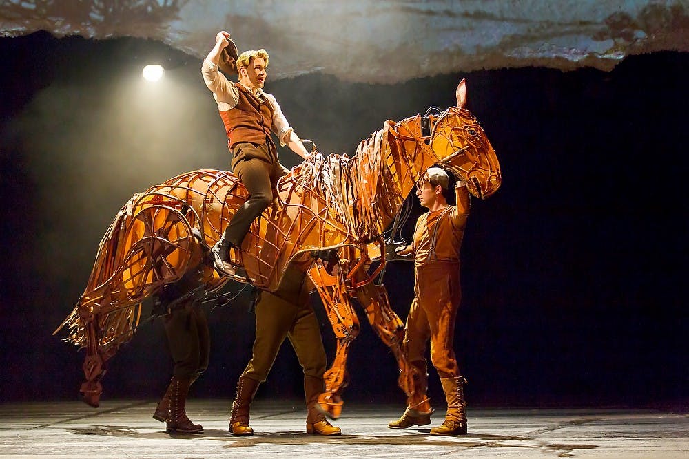 	<p>From left, actors Jessica Krueger, Patrick Osteen and Jon Riddleberger operate Joey, a 120 pound man-made horse in the Broadway production of &#8220;War Horse.&#8221; </p>