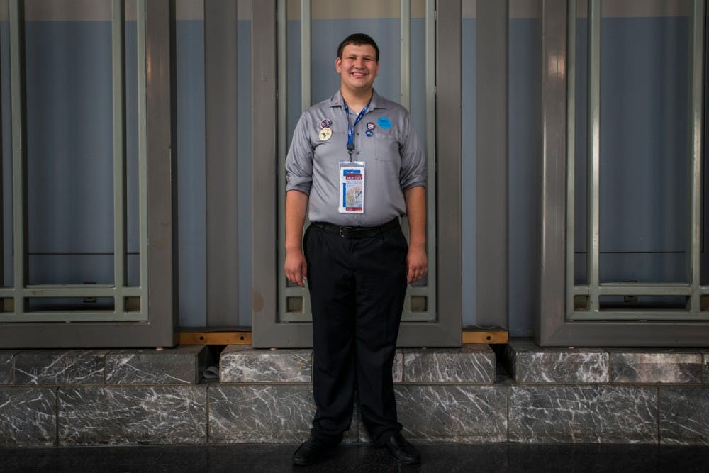 Canton, Mich. resident Ethan Petzold poses for a portrait on July 25, 2016, the first day of the Democratic National Convention, at the Pennsylvania Convention Center in Philadelphia, Pa. Petzold is a delegate and a supporter of Sen. Bernie Sanders, D-Vt.