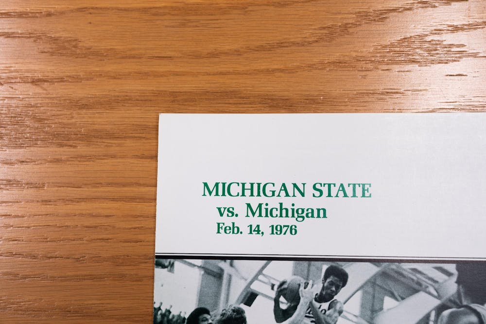 <p>A Michigan State vs Michigan basketball program sits in the library for MSU alum to look at during their reunion in East Lansing, Mich., on May 28, 2026.</p>