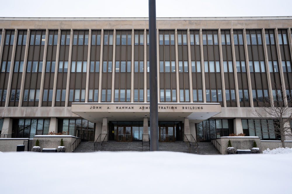 <p>MSU's Hannah Administration Building in East Lansing, Michigan on Friday, Dec. 12, 2025. </p>