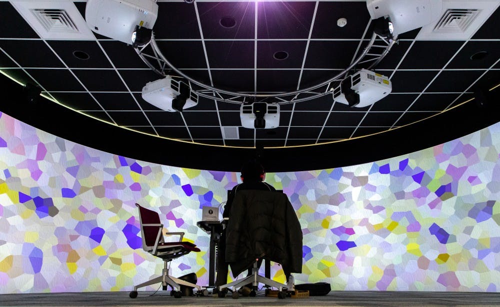 The 360-degree immersive visualization room is pictured on March. 13, 2019 at Digital Scholarship Lab in MSU Main Library.