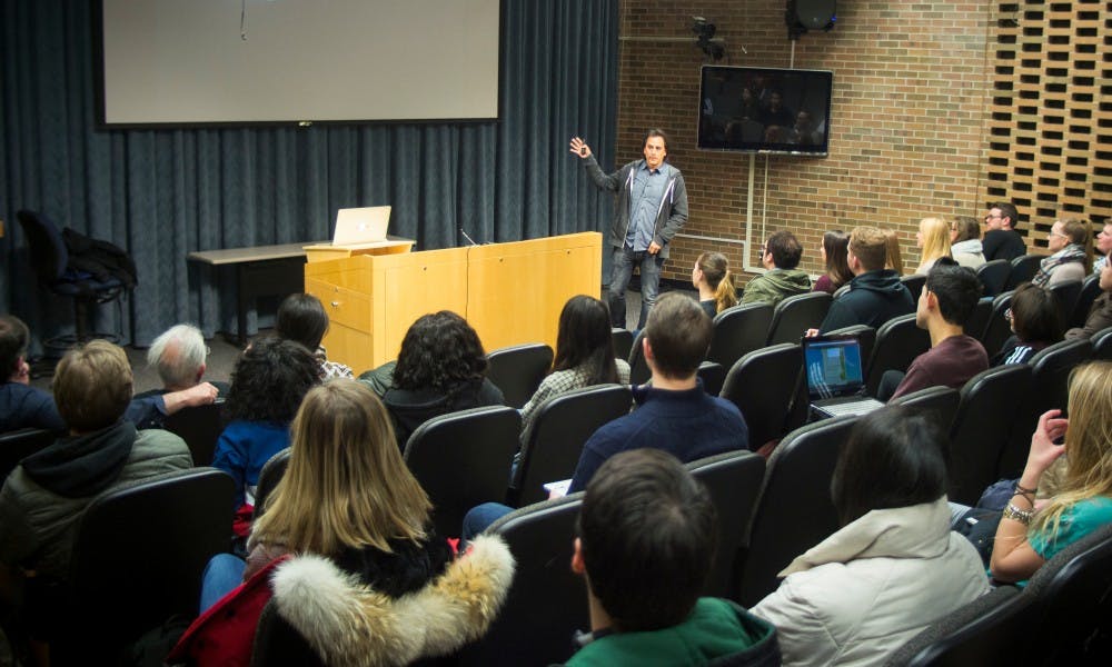 Creative director for the Martin Agency Andy Azula gives a presention on Feb. 16, 2017 at Communication Arts and Sciences Building. Melanie Wiesenthal and Azula spoke at this event. The ADDY awards represent creativity, design expertise and hard work.