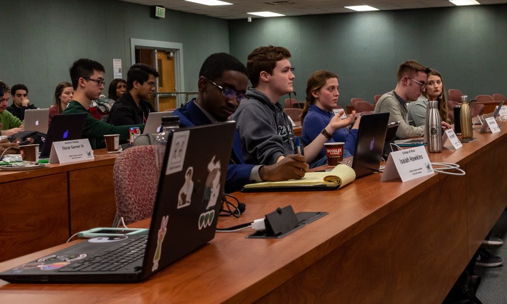 <p>ASMSU representatives attending a general assembly meeting Feb. 28, 2019.</p>