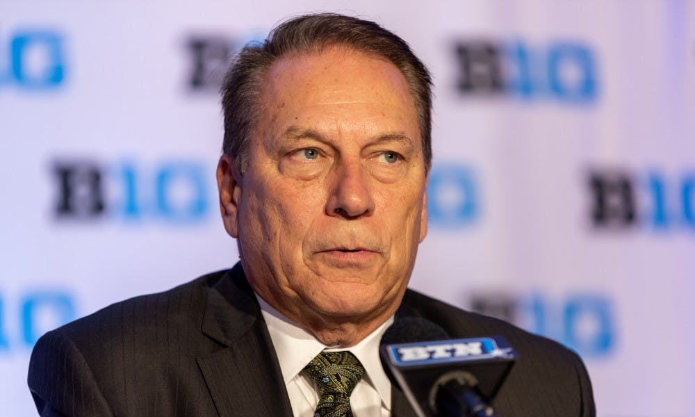 <p>Michigan State Head Coach Tom Izzo speaks to the press during Big Ten basketball media day on Oct. 2, 2019 in Chicago.</p>