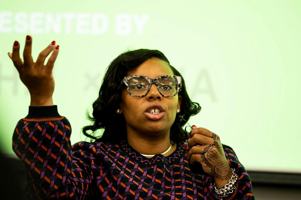 <p>State Rep. Kristian Grant, D-Mich., speaks to the Spartan housing Alliance at Wonders Hall in East Lansing, Mich., on Tuesday, Sept. 22, 2026.</p>