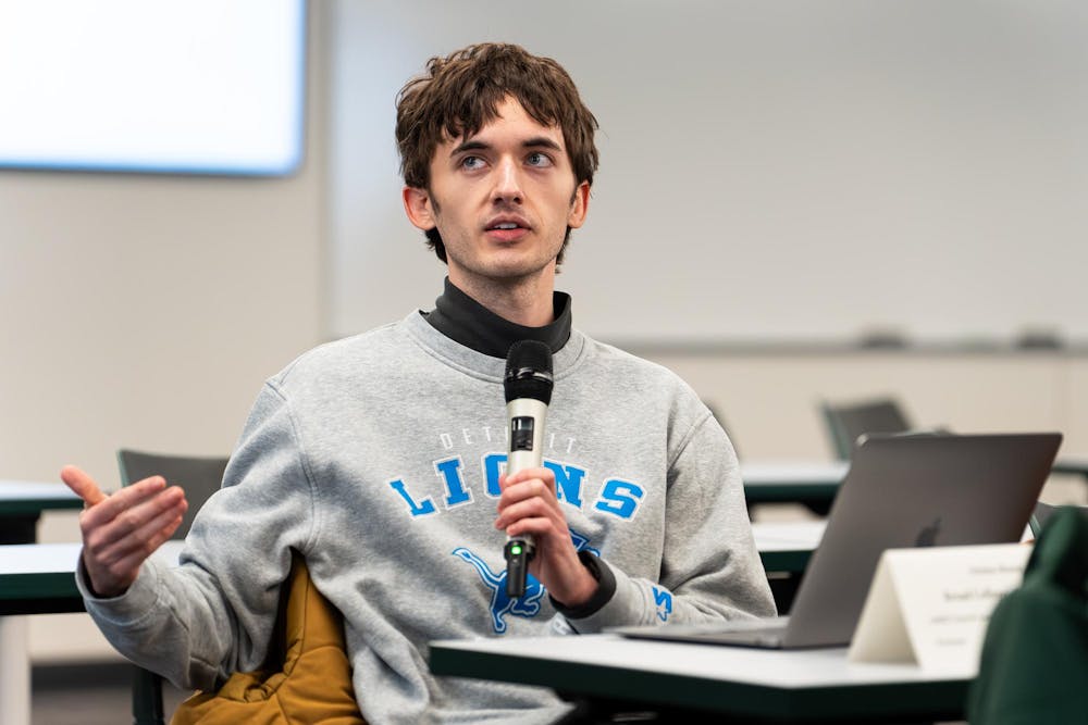 <p>General Assembly Member, Christian Allmand addresses the ASMSU Board at the MSU International Center in East Lansing, Michigan on Jan. 22nd, 2026.</p>