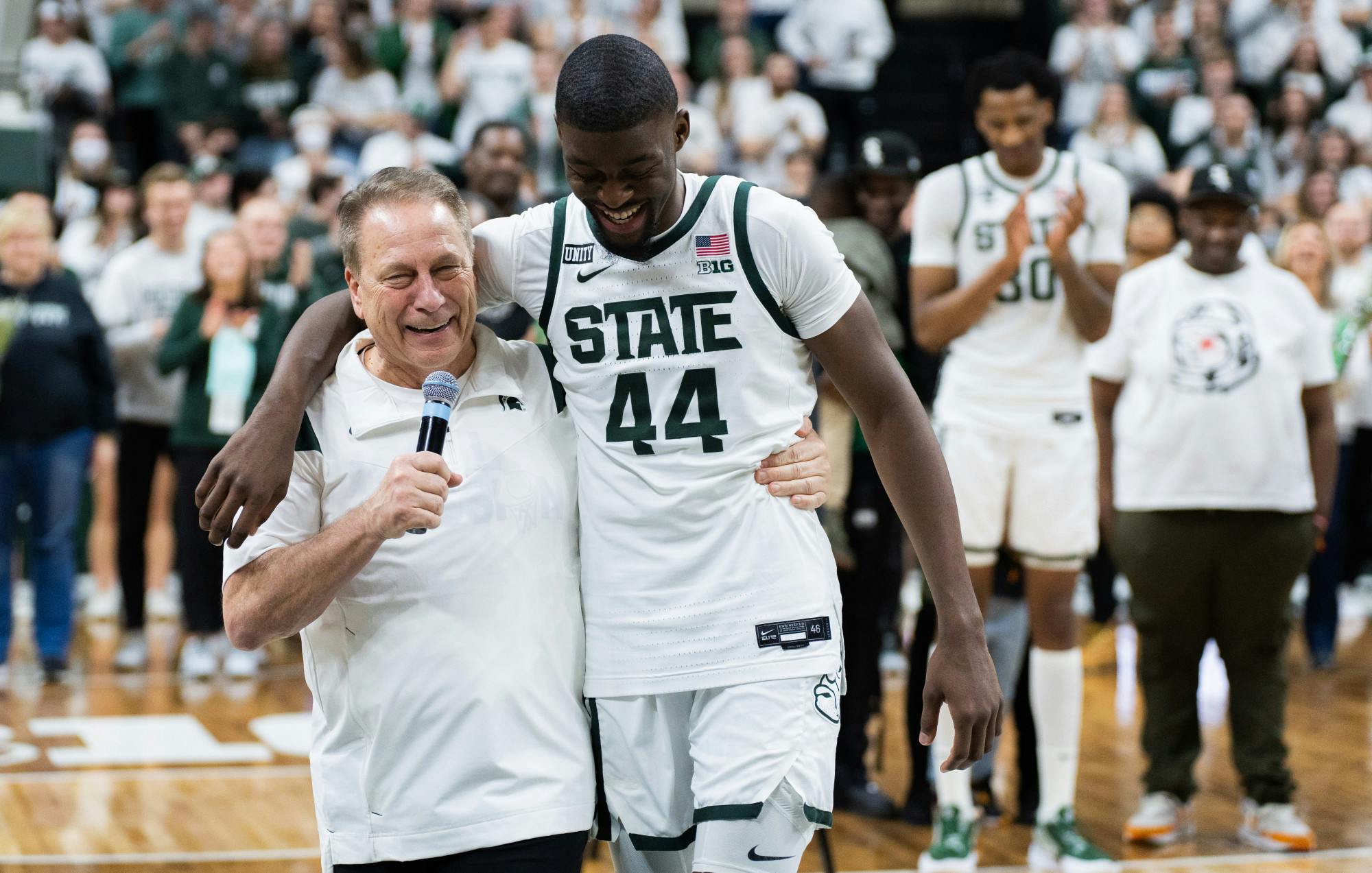 <p>Senior forward Gabe Brown (44) and head coach Tom Izzo recount Brown&#x27;s career with MSU. The Spartans celebrated this season&#x27;s seniors at the Breslin Center on March 6, 2022, along with Izzo&#x27;s 663rd career win, making him the winningest coach in Big Ten history.</p>