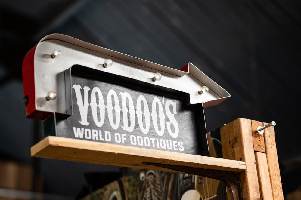 <p>Sign for Voodoo&#x27;s World of Oddtiques, photographed Jan. 22, 2022. </p>