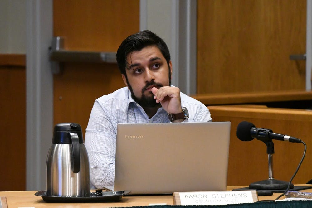 <p>Mayor Aaron Stephens at the July 16 East Lansing City Council meeting.</p><p></p>