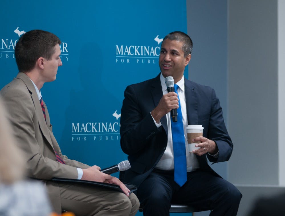 Chairman of the Federal Communication Commission Ajit Pai speaks during a question and answer meeting on Sept. 20, 2018 at Boji Tower.