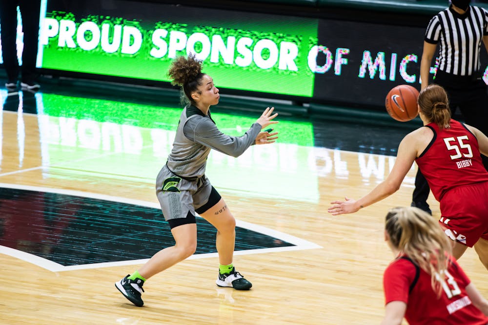 Sophomore guard Alyza Winston passes the ball during a matchup with No. 12 Maryland on Jan. 7.