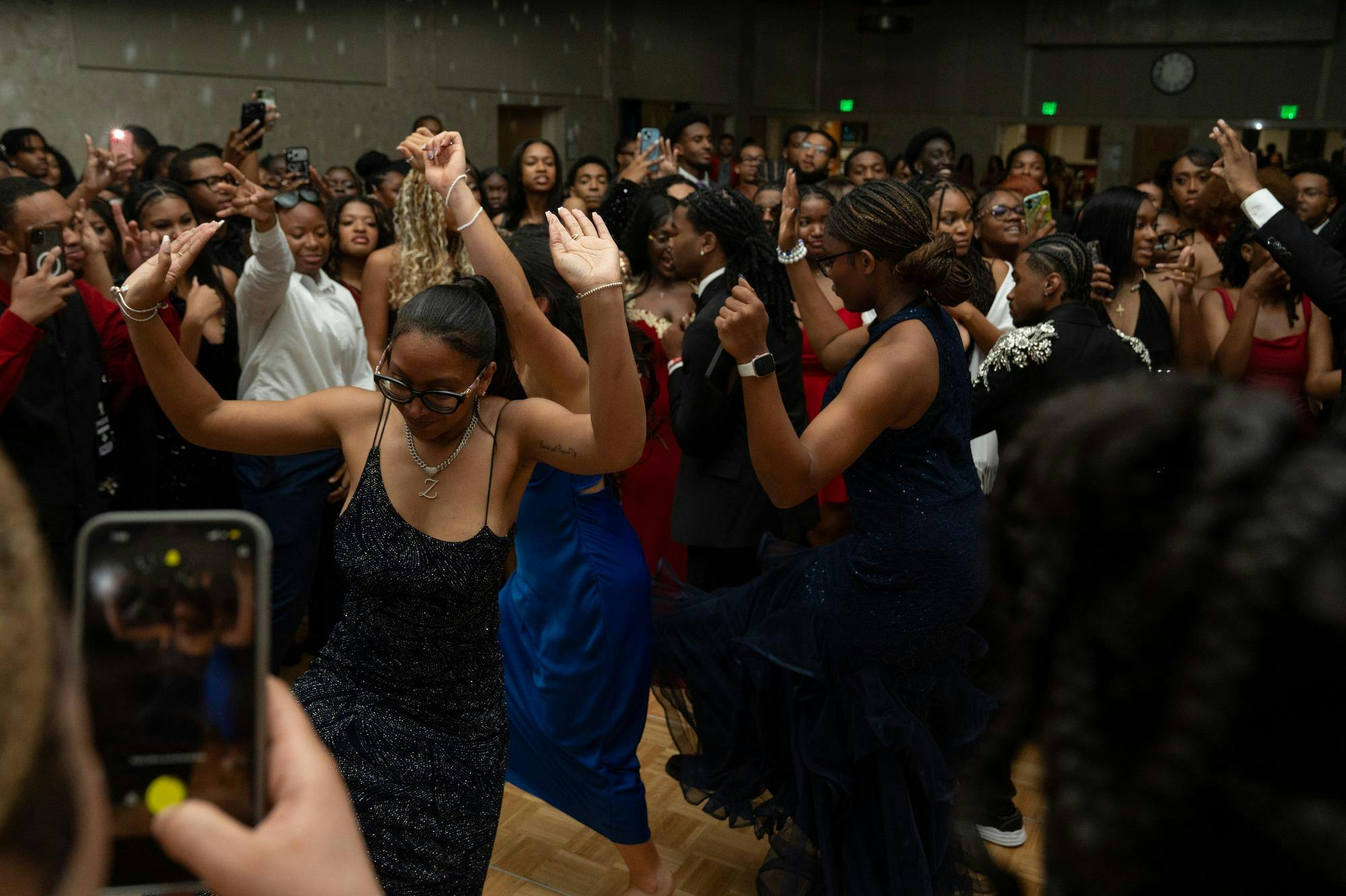 <p>Michigan State students dance during the first annual Rising Black Men prom in the MSU Union in East Lansing, Mich., on Sunday, Oct. 11, 2026.</p>
