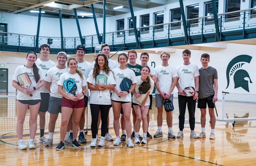 The MSU pickleball team poses for a photo at IM East on March 23, 2023. 