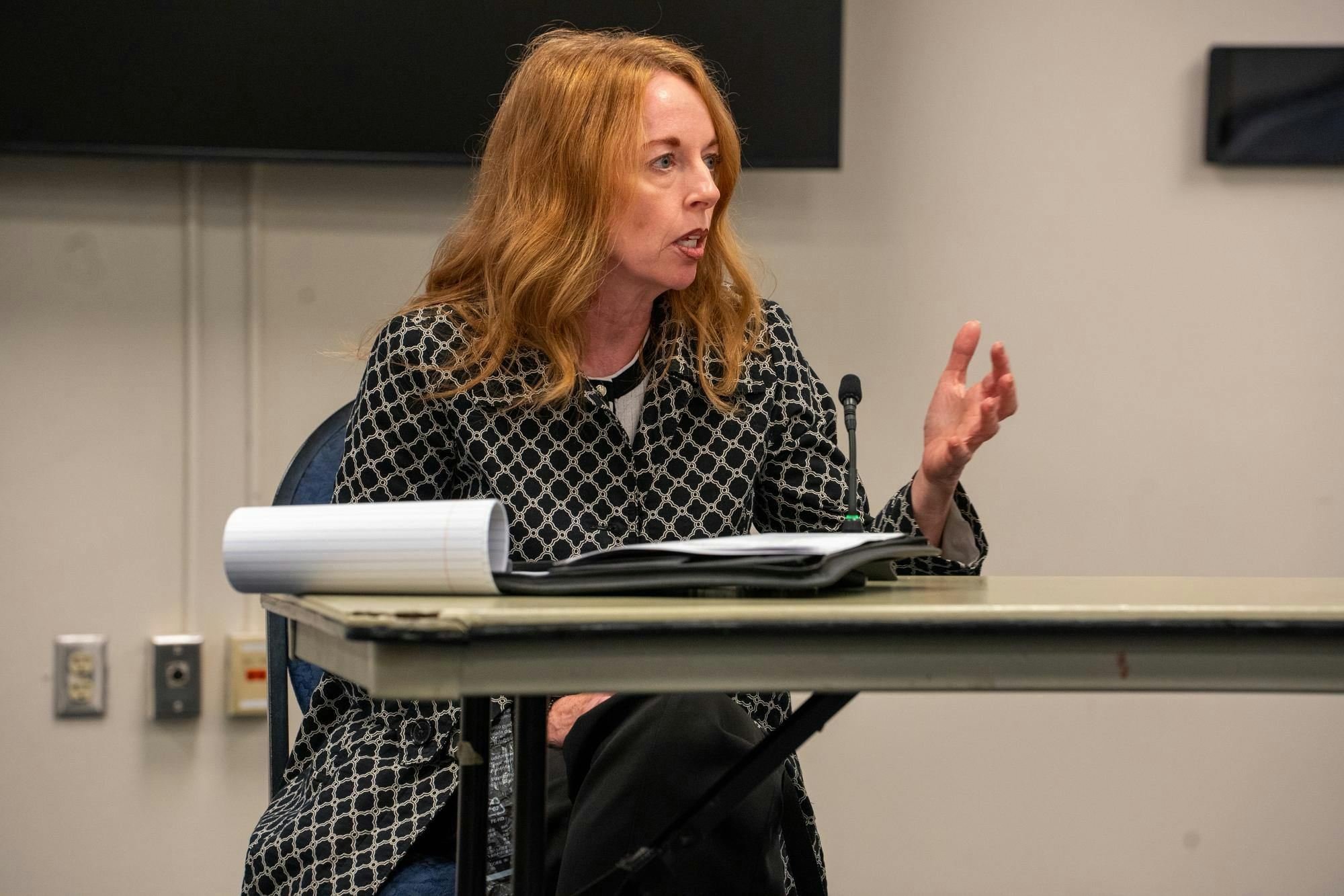 <p>ELPD Police Chief Jen Brown at an East Lansing Independent Police Oversight Commission meeting at Hannah Community Center on Wednesday, Sept. 10, 2025.</p>