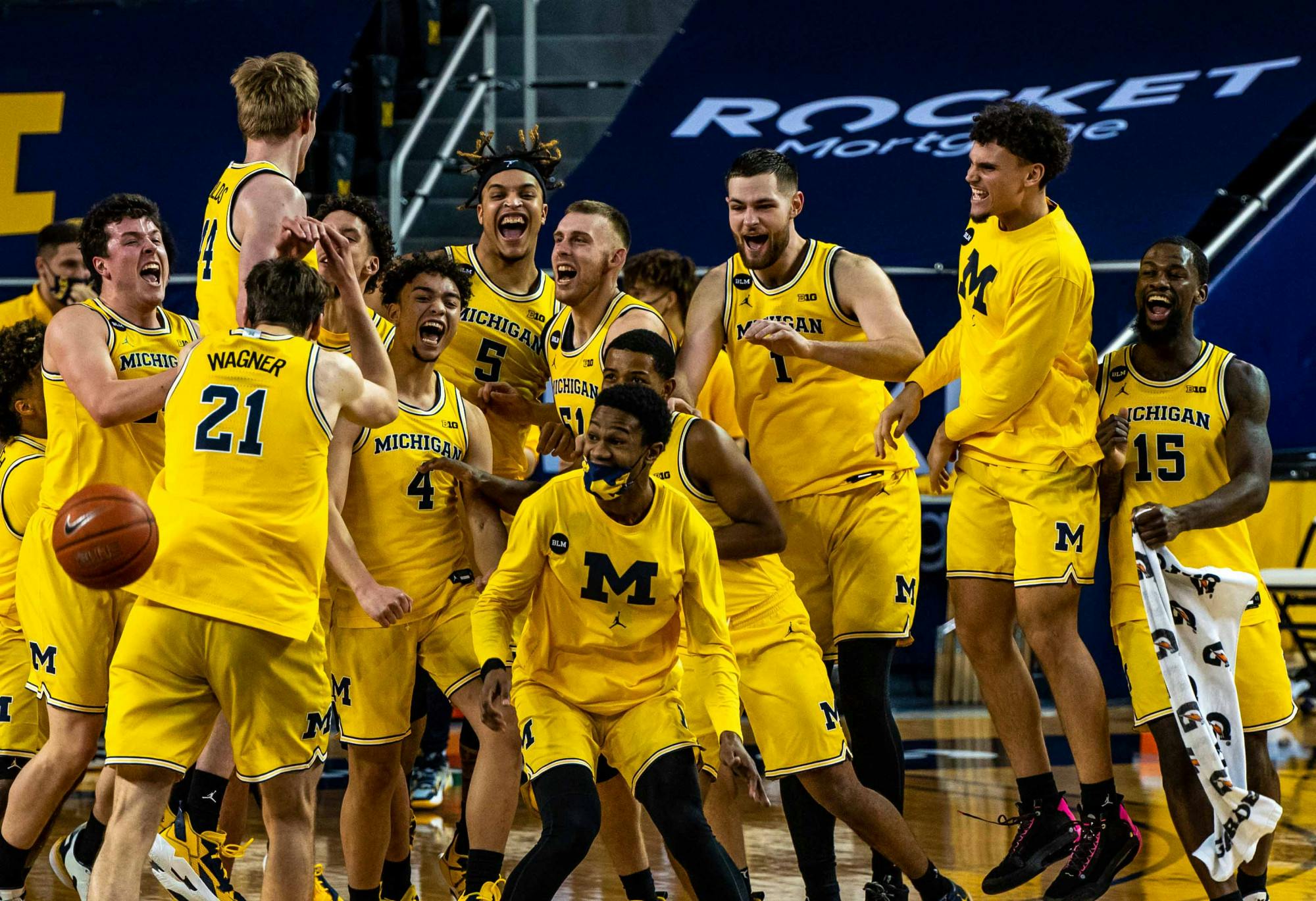 Michigan takes the title of Big Ten Champions after their win against Michigan State and the team celebrated together. The Wolverines crushed the Spartans, 69-50, at Crisler Center on Mar. 4, 2021. 
