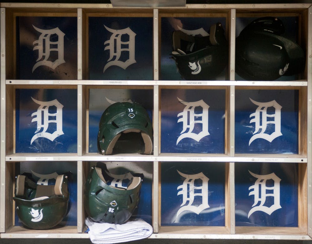 Spartan helmets are stored on the Detroit Lion's dugout. The Spartans defeated the Chippewas by 5-2, on Tuesday May 15, 2012 evening at Comerica Park in Detroit during Clash at Comerica. Justin Wan/The State News