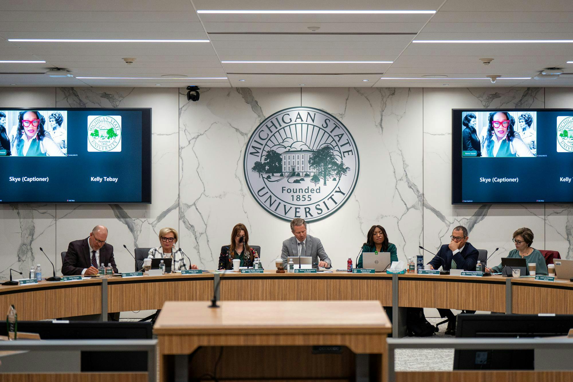 <p>Michigan State University Trustee Rema Vassar comments to the board via zoom at Hannah Administration Building in East Lansing, Michigan on Friday, April 10, 2026.</p>
