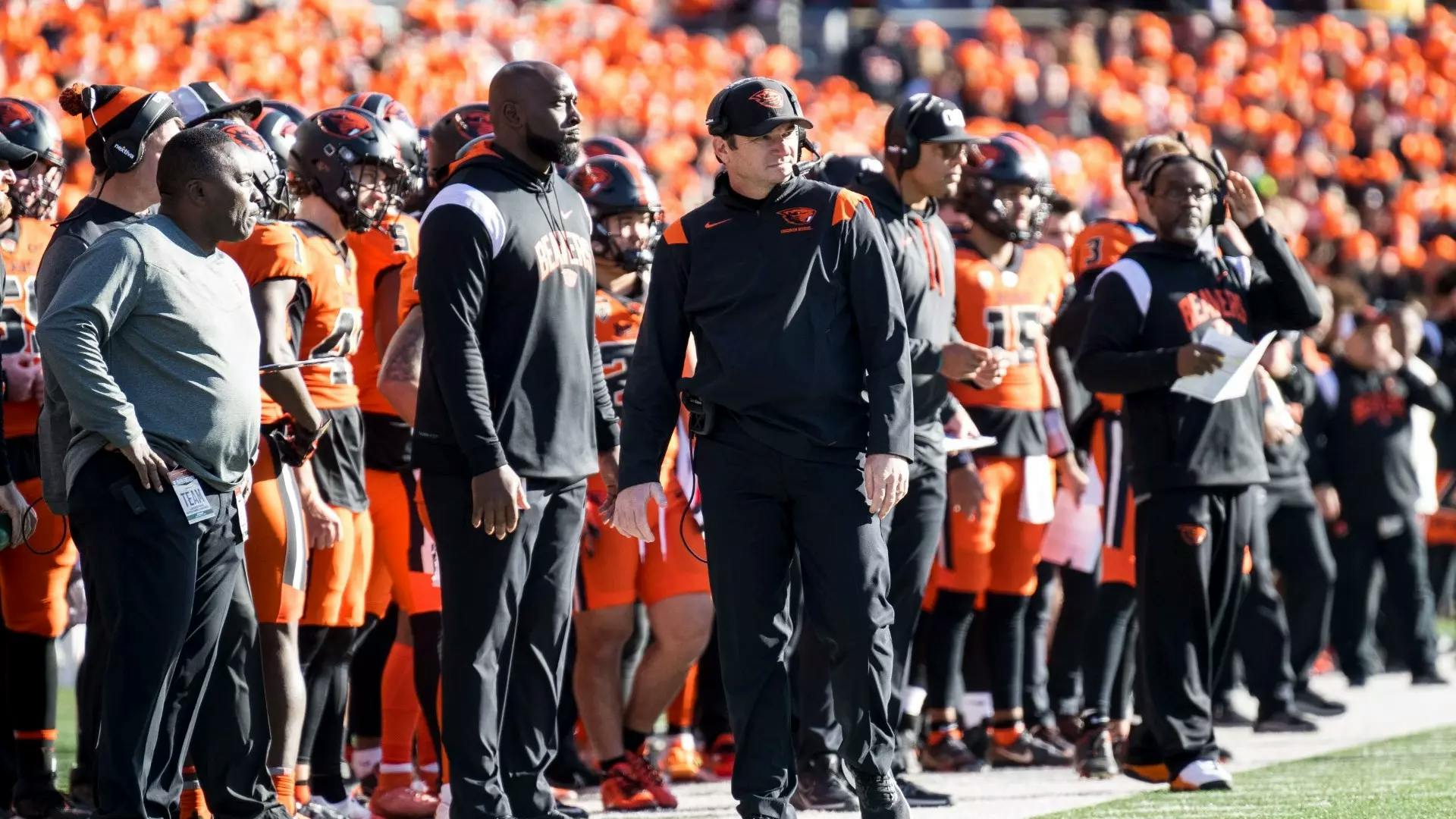 Former Beavers football coach Jonathan Smith on the sidelines. Photo from Oregon State University Athletics.