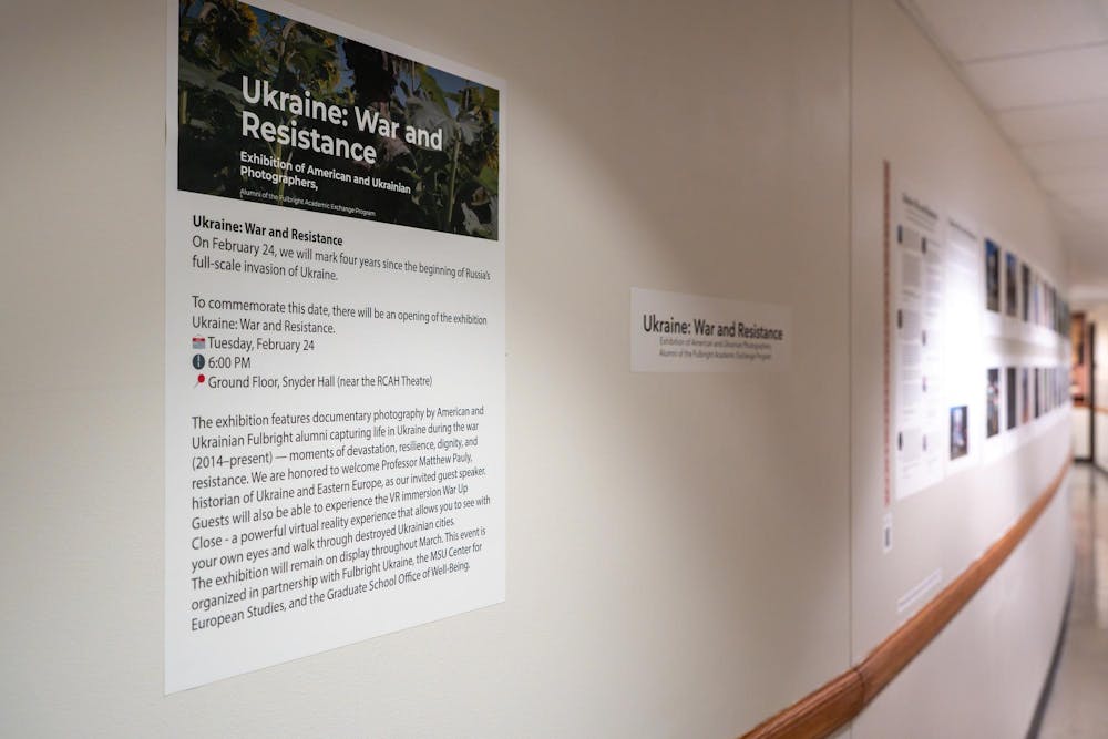 The Center for European and Eurasian Studies presented the Ukraine: War and Resistance photo exhibition, showcasing images at Snyder Hall on Feb. 24, 2026.