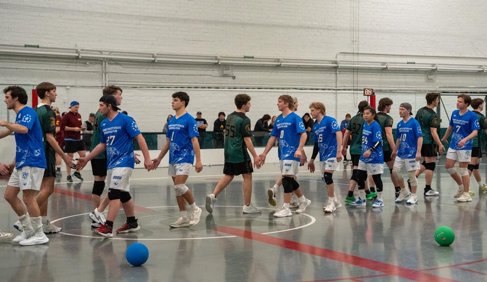 Michigan State University’s club dodgeball team defeats Grand Valley University to win the Michigan Dodgeball Cup for the fifth consecutive year at Demonstration Hall on Feb. 21, 2026.
