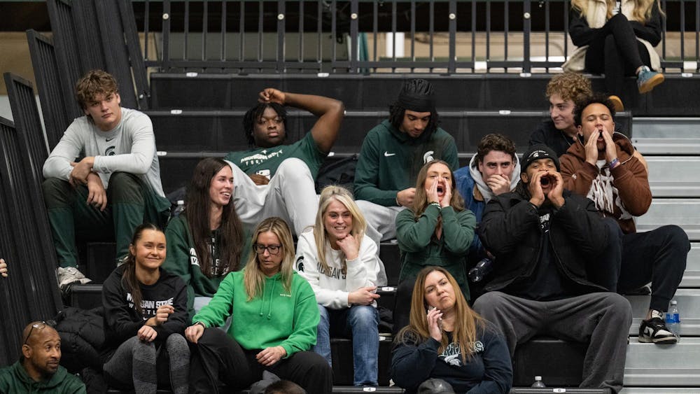 <p>Michigan State fans react from the stands after a disputed call during the Spartan's dual against Illinois at Jenison Field House in East Lansing on Friday, Jan. 16, 2026.</p>