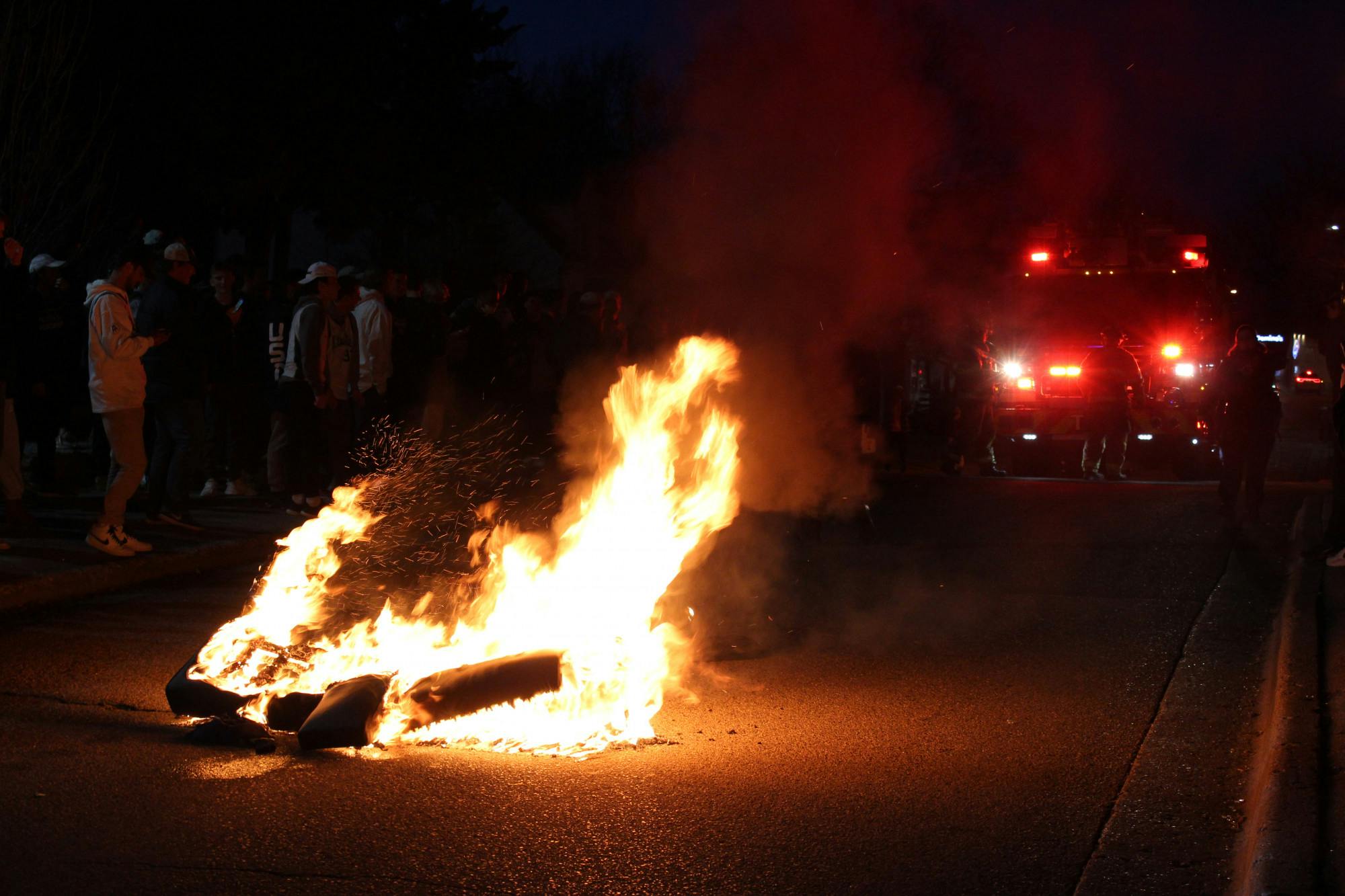 <p>East Lansing Fire Dept. showed up in Cedar Village to put out a couch fire following Michigan State&#x27;s win over the University of Michigan on March 7, 2021.</p>