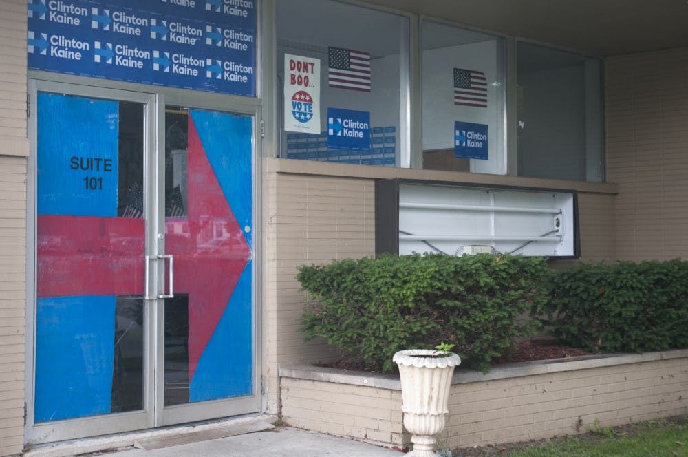 The outside of the Lansing office of Hillary Clinton's presidential campaign on Sept. 7, 2016. 