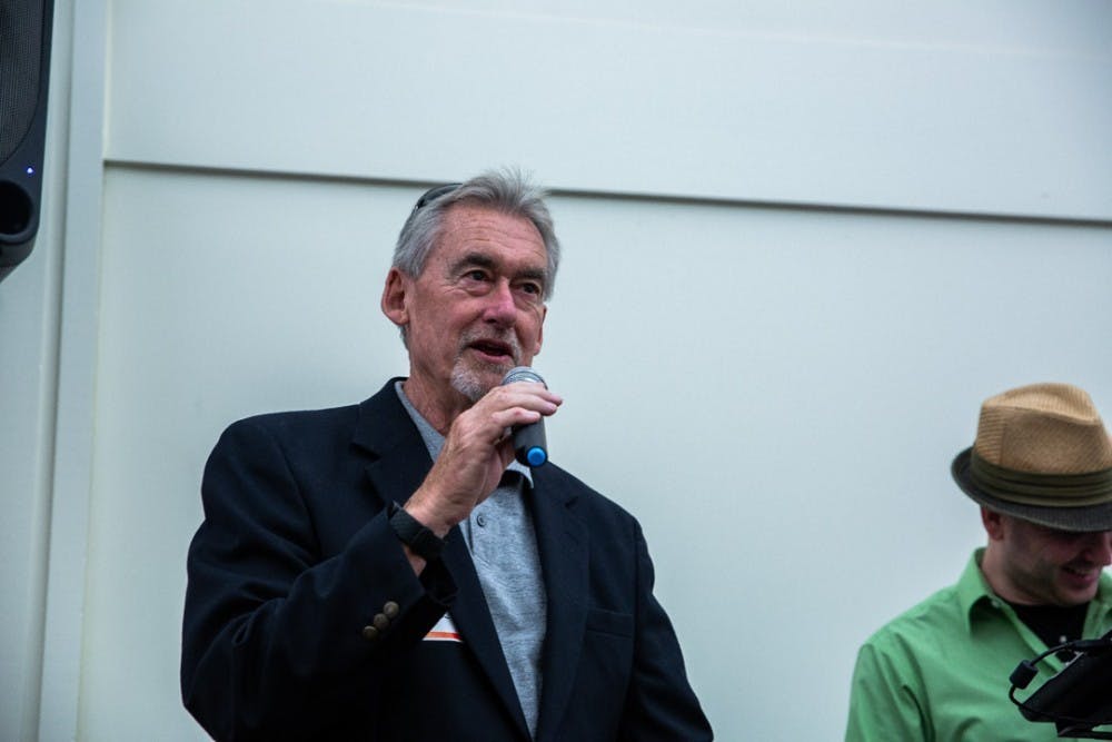 Council member Mark Meadows speaks during the East Lansing Welcomes the World event on Sept. 20, 2019 at the East Lansing Public Library. The free event hosted by the City of East Lansing and Michigan State University welcomed international families and individuals to the city.