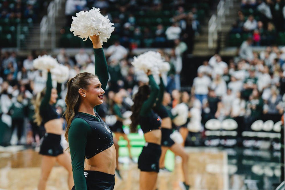 <p>MSU dance team looks at the crowd during a matchup against Bowling Green on Nov. 16, 2024.</p>