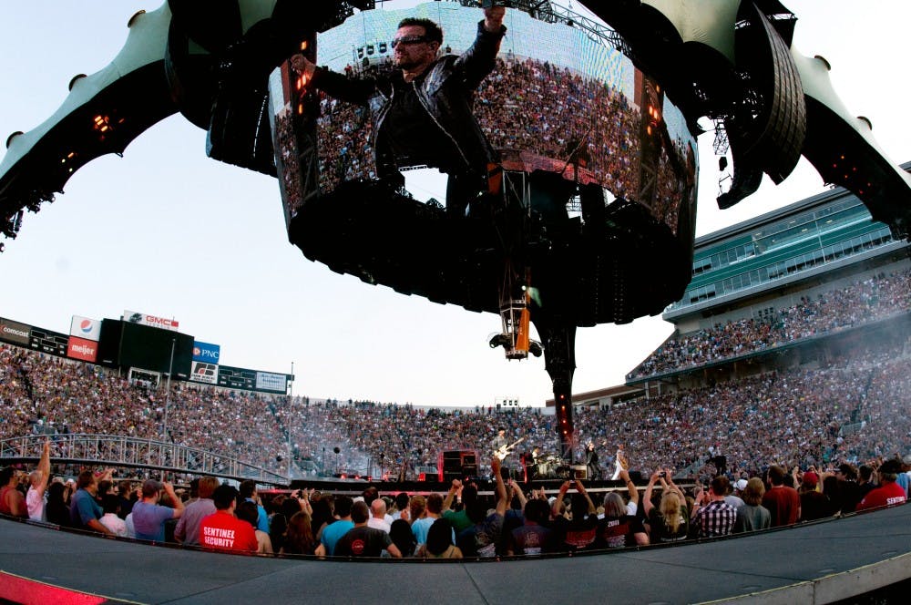 	<p>Irish supergroup U2 perform Sunday evening at Spartan Stadium. The band was supposed to stop in East Lansing last year as part of their U2 360° tour but were forced to reschedule after lead singer Bono underwent back surgery.</p>