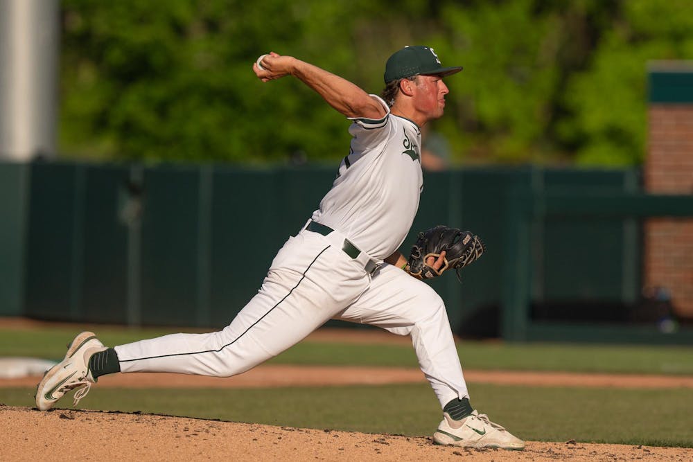 Michigan State sophomore pitcher Tate Farquhar (11) throws the ball against Minnesota at Jeff Ishbia Field at McLane Baseball Stadium in East Lansing, Michigan on May 16, 2025. Minnesota won 11-5. 