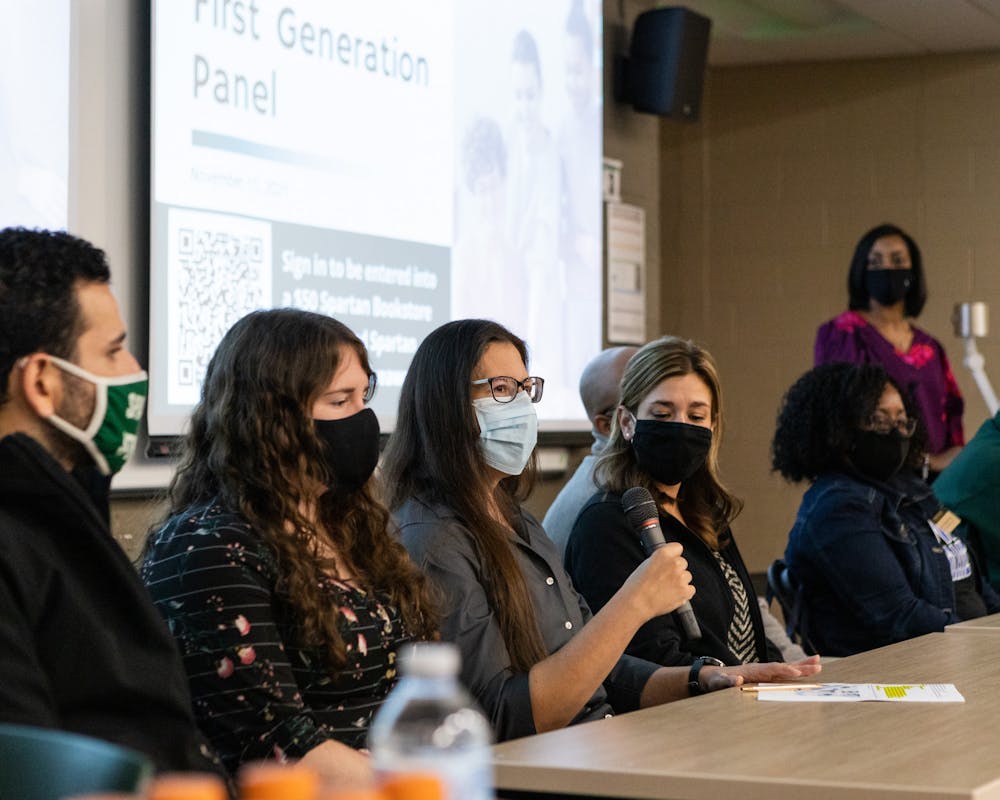 <p>Panelists for the Associated Students of Michigan State University, or ASMSU, took questions about campus resources and first generation student experiences. Shot on Nov. 10, 2021.</p>