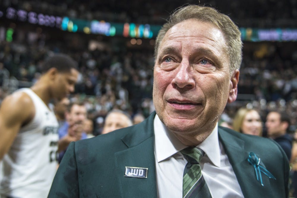 <p>Michigan State’s coach Tom Izzo holds back tears after the men&#x27;s basketball game against Purdue on Feb. 10, 2018 at Breslin Center. The Spartans defeated the Boilermakers, 68-65. (Nic Antaya | The State News)</p>