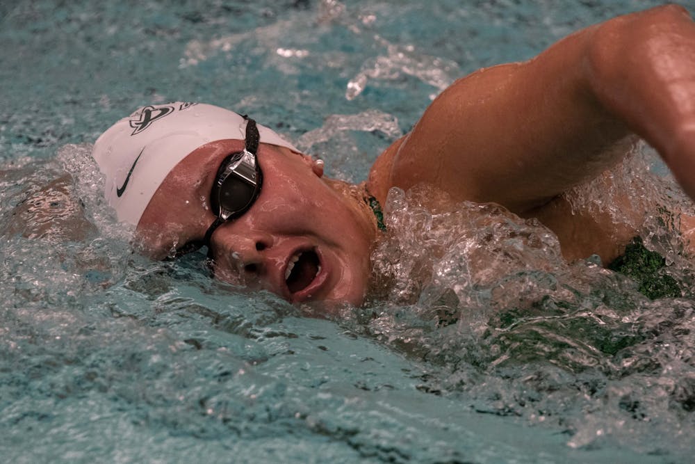 Sophomore Lauren Biglin swims during the meet against Cleveland State Jan. 24, 2020 at McCaffree Pool. The Spartans defeated the Vikings, 163.5-135.5.