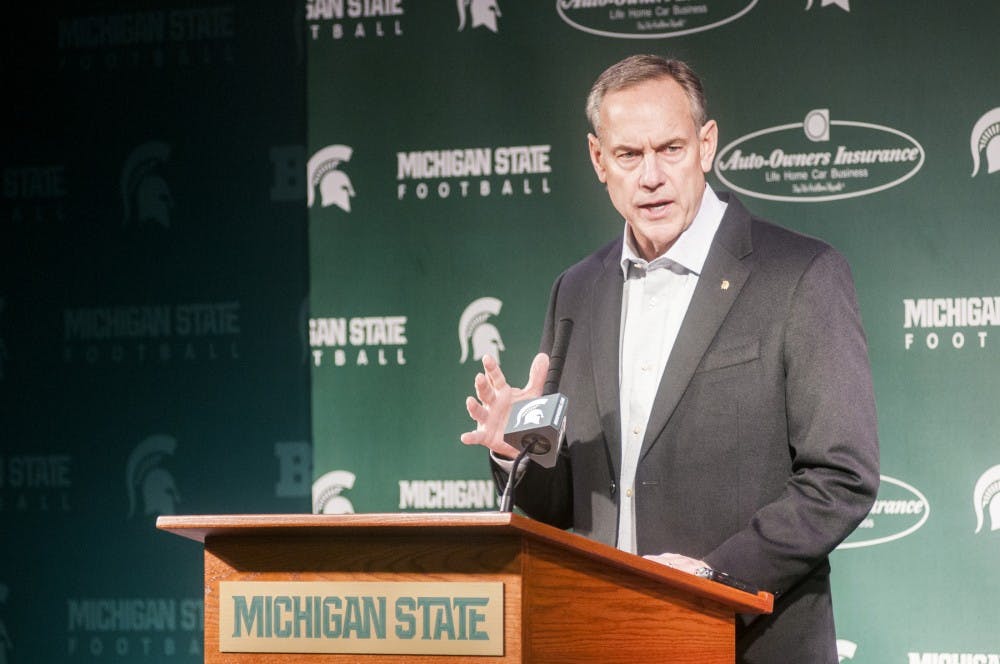 Head coach Mark Dantonio speaks to members of the media during a press conference on Jan. 15, 2016 at Spartan Stadium. Dantonio discussed both the 2015 Goodyear Cotton Bowl and the upcoming 2016 season. 