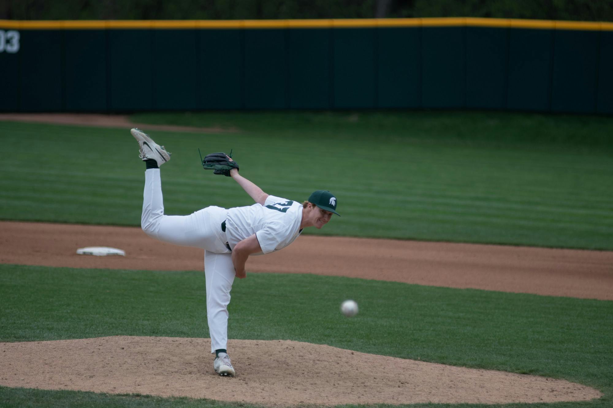 Michigan State's Nick Smith (37) pitching in the game against Purdue on April 12, 2021 at McLane Stadium at Kob's Field in East Lansing. The Spartans lost 8-2.
