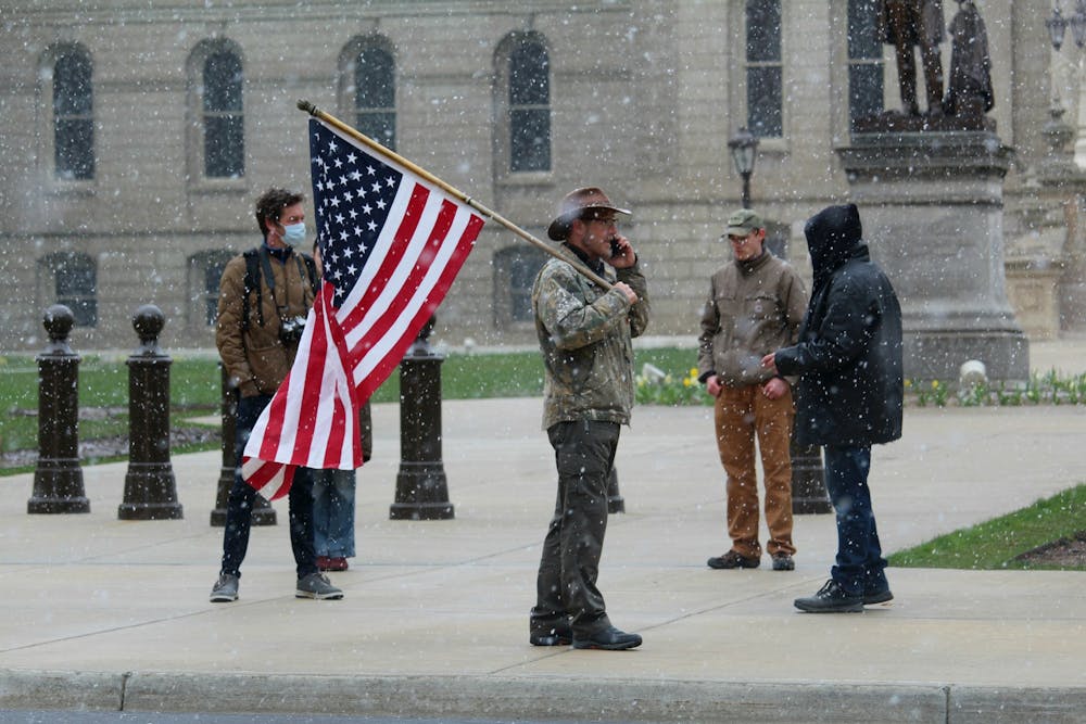 <p>Scene from the &quot;Operation Gridlock 2.0&quot; protest on April 22, 2020 around the Michigan Capitol Building.</p>