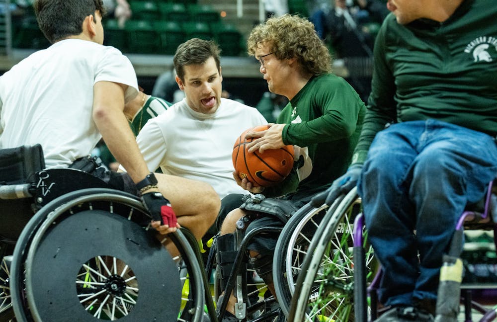 <p>The wheelchair basketball team plays a scrimmage game at halftime at the MSU women&#x27;s basketball game against Oakland at the Breslin Center on Nov. 15, 2022. The Spartans defeated the Grizzlies 85-39. </p>