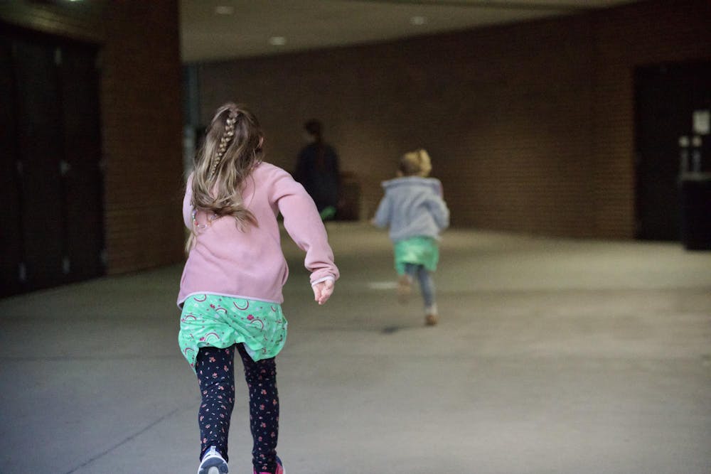 <p>Kids rushing to see "What If Wilhelmina" being preformed at the Arena Theatre, MSU Auditorium March 16, 2024.</p>