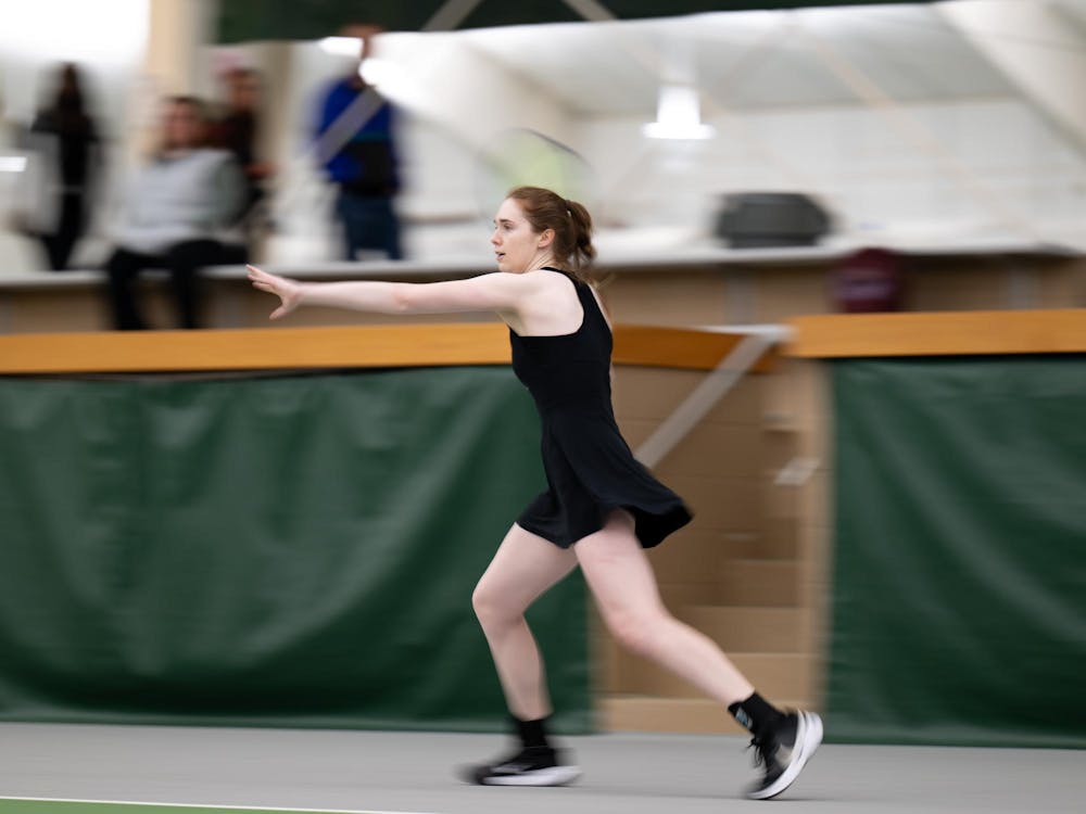 MSU’s Oriana Parkins-Godwin (redshirt junior) rallies during a match at the MSU Tennis Complex on Sunday, Mar. 22, 2026.