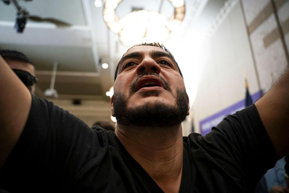 <p>Michigan U.S. Senate candidate Abdul El-Sayed shakes hands with Michigan State University students after a rally at the MSU Union in East Lansing, Mich., on Sept. 11, 2026.</p>