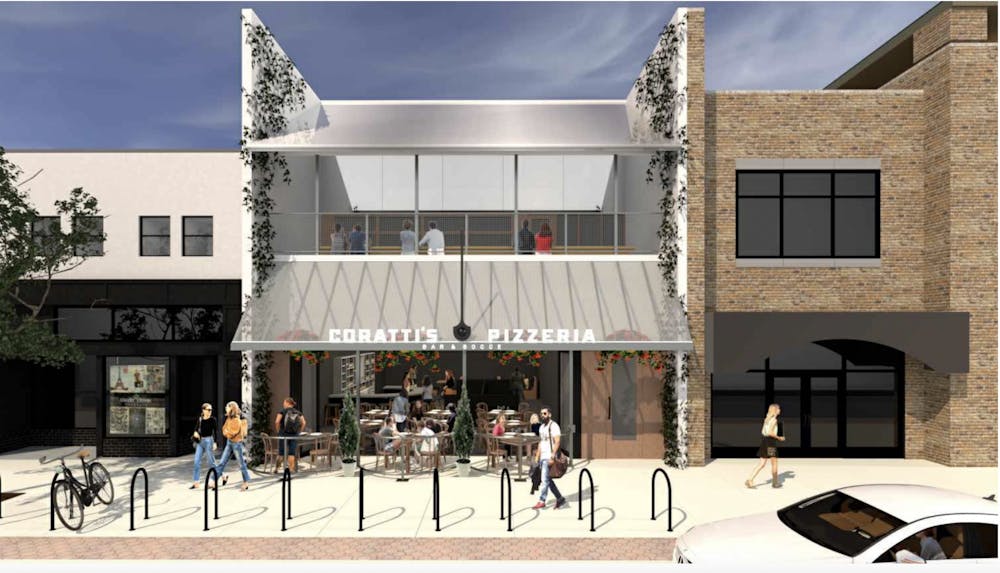 <p>Rendering of Coratti&#x27;s Pizzeria Bar and Bocce in East Lansing.</p>