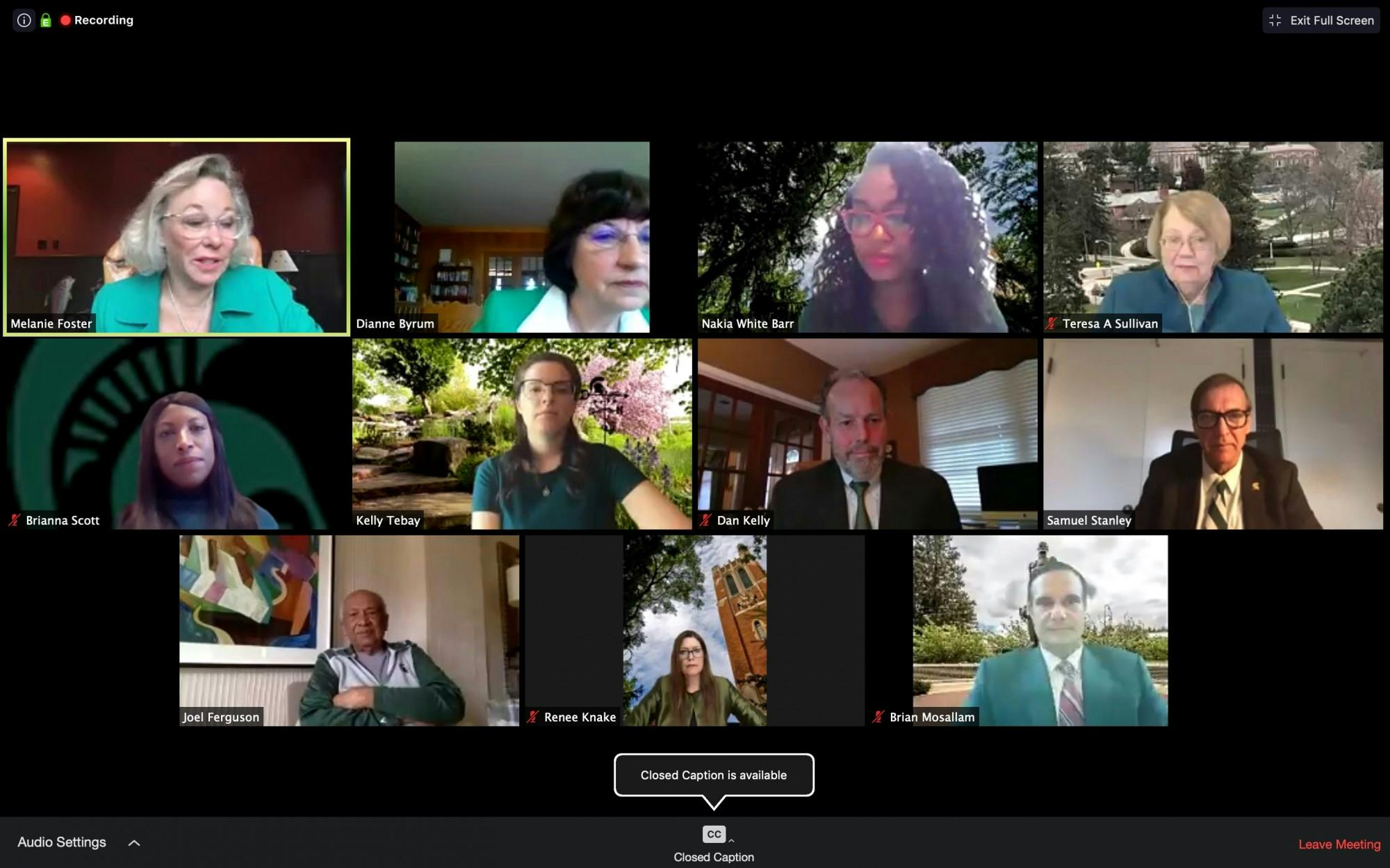 Michigan State's Board of Trustees hold a virtual meeting on Zoom on May 15, 2020.