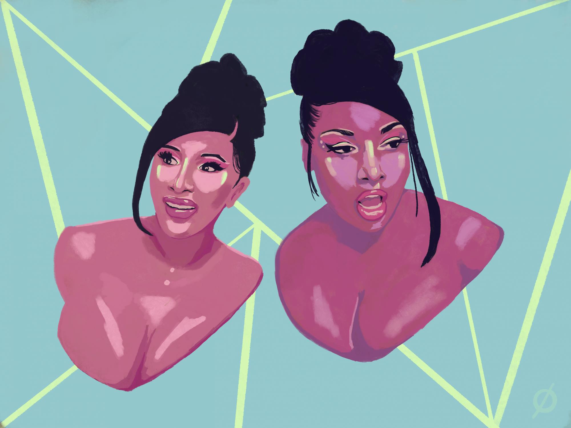 <p>Illustration of Cardi B and Megan Thee Stallion from their &quot;WAP&quot; video. Illustrated by Daena Faustino.</p>