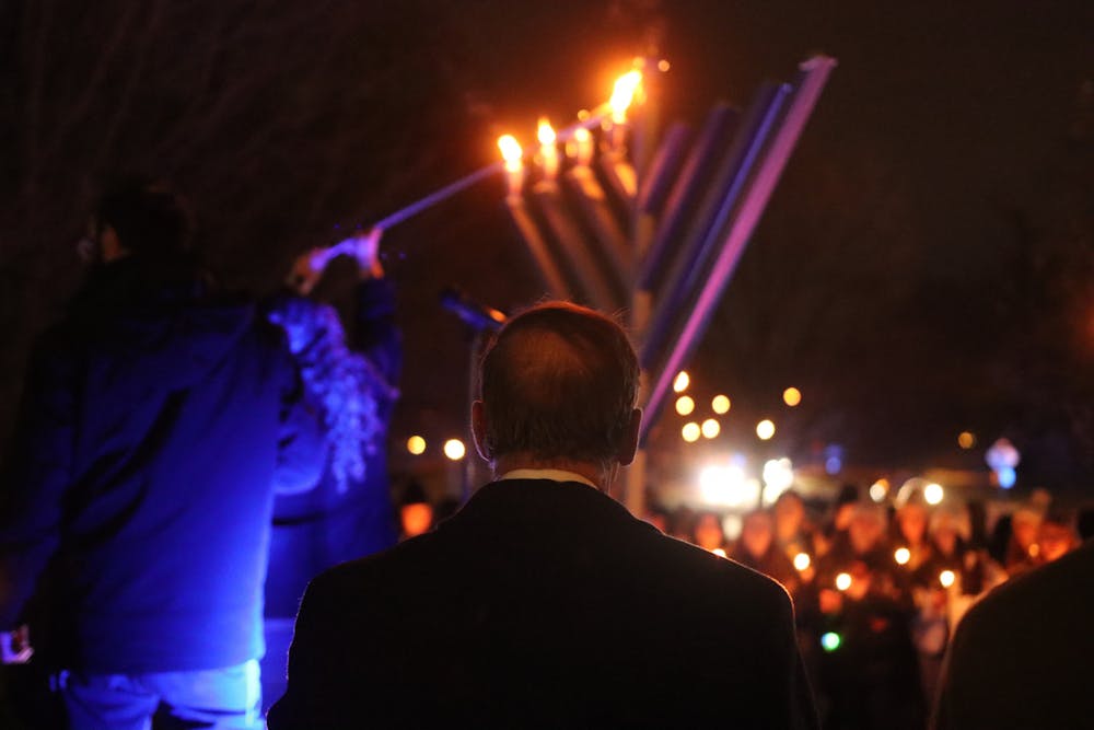 <p>President Stanley attends the Menorah Lighting to celebrate Hanukkah on Dec. 1, 2021.</p>